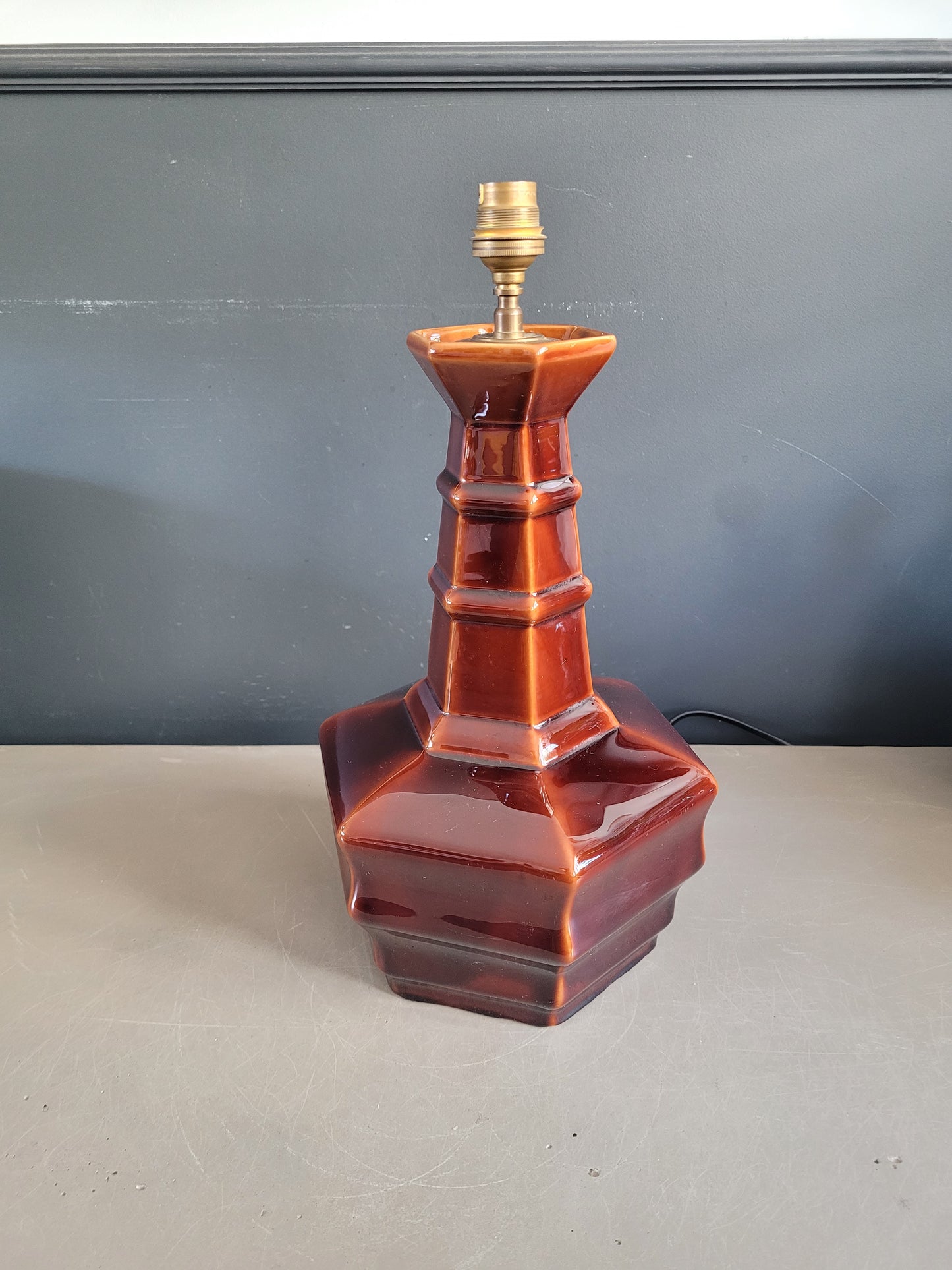 Pied de lampe vintage en céramique marron - Ref 883
