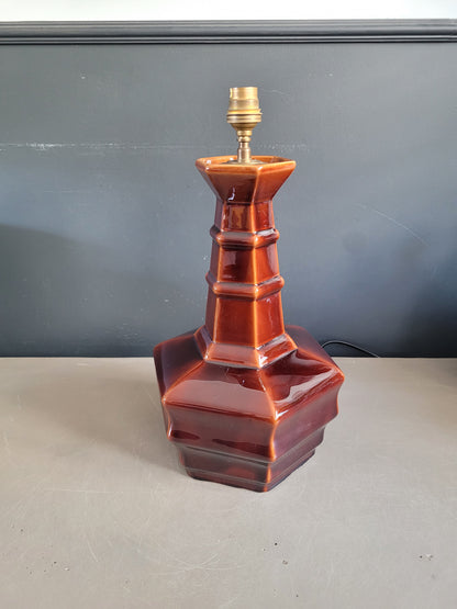 Pied de lampe vintage en céramique marron - Ref 883