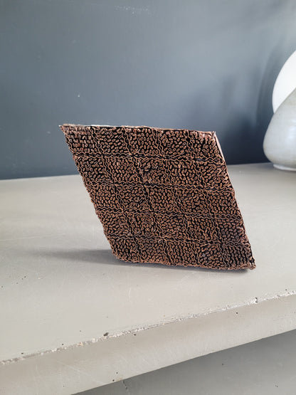 Ancien bloc d'impression en cuivre - Tampon textile motif losanges - Ref 846