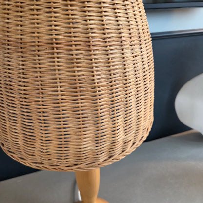Lampe à poser en hêtre et rotin - Ref 1407