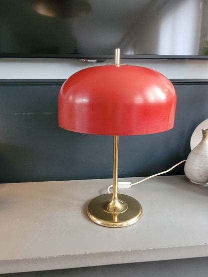 Lampe à poser vintage, abat-jour cloche et pied laiton - Ref 824