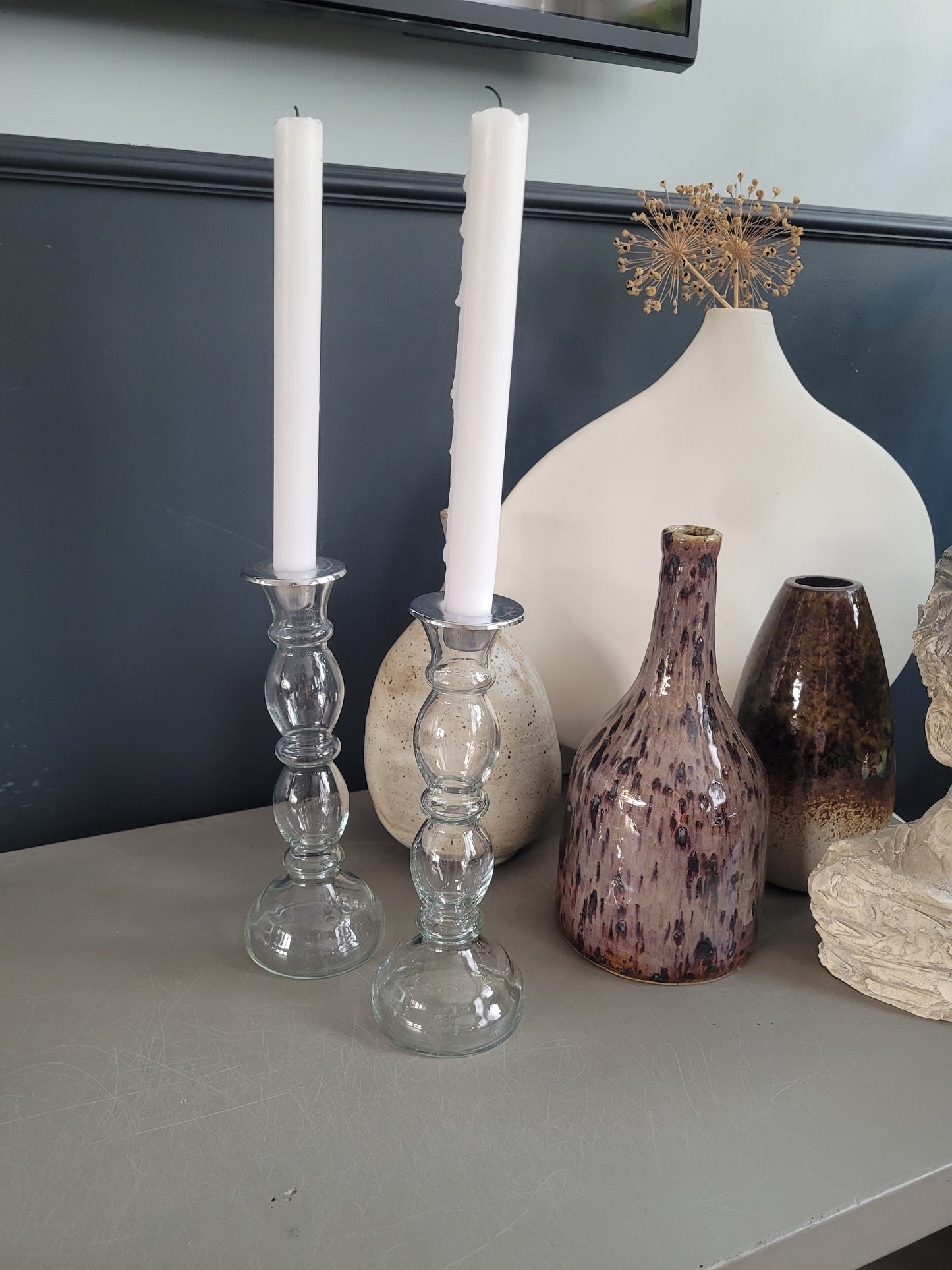 Paire de bougeoirs en verre - Ref 510