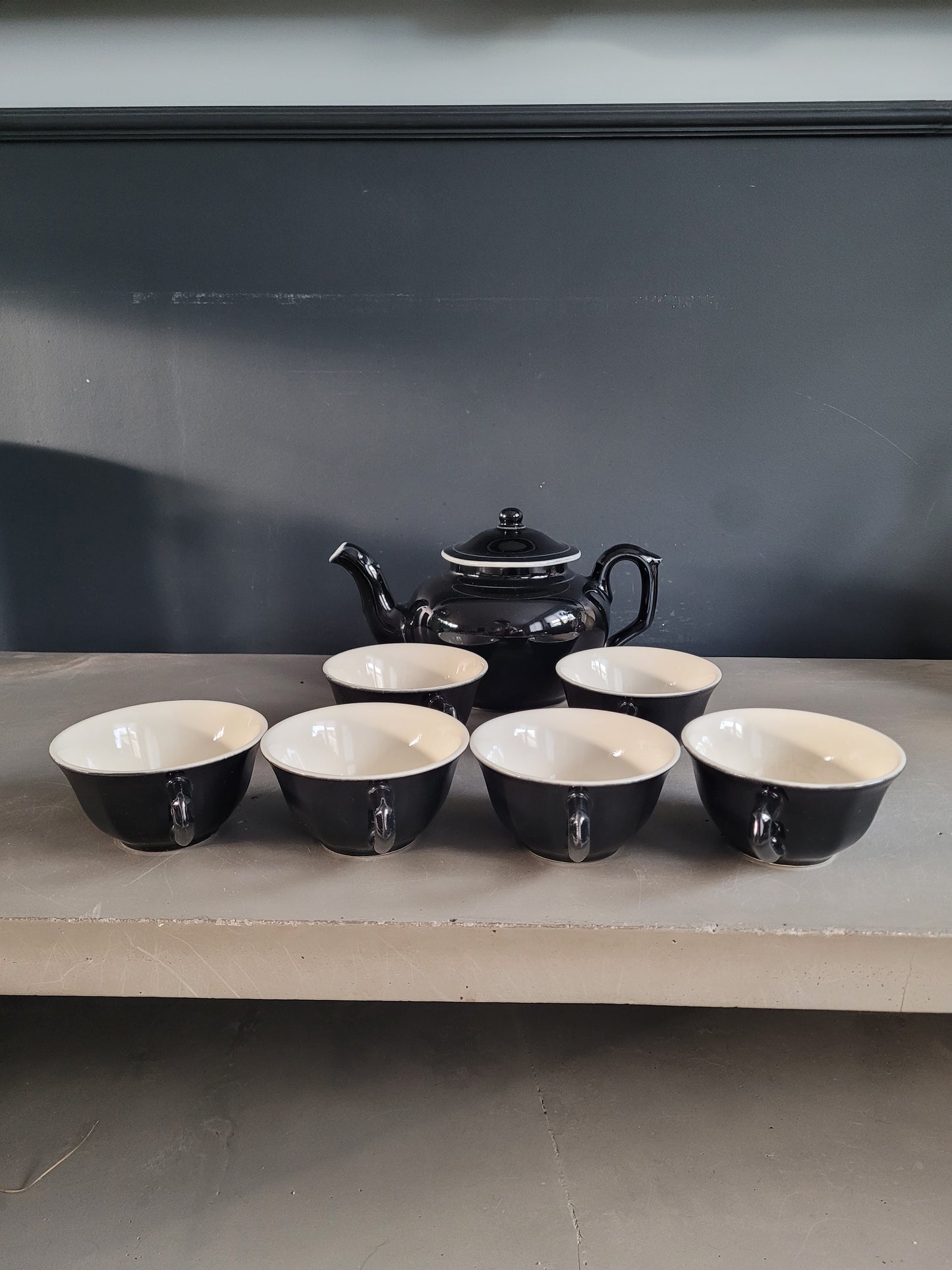 Service à café ancien en céramique noir et blanc - Ref 825
