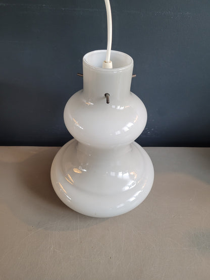 Suspension vintage en verre bicouche gris/blanc - Ref 648