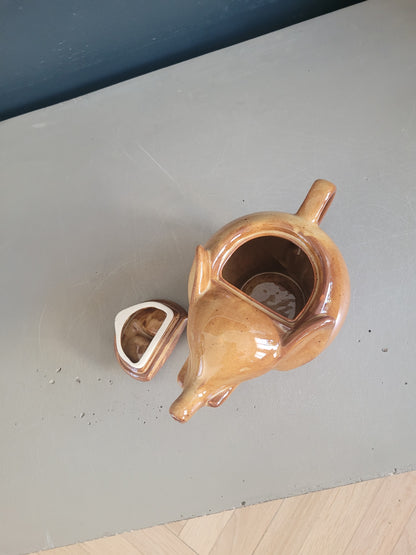 Théière Eléphant vintage en porcelaine marron - Ref 658