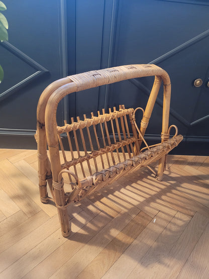 Porte-revues vintage en rotin et bambou - Ref 417