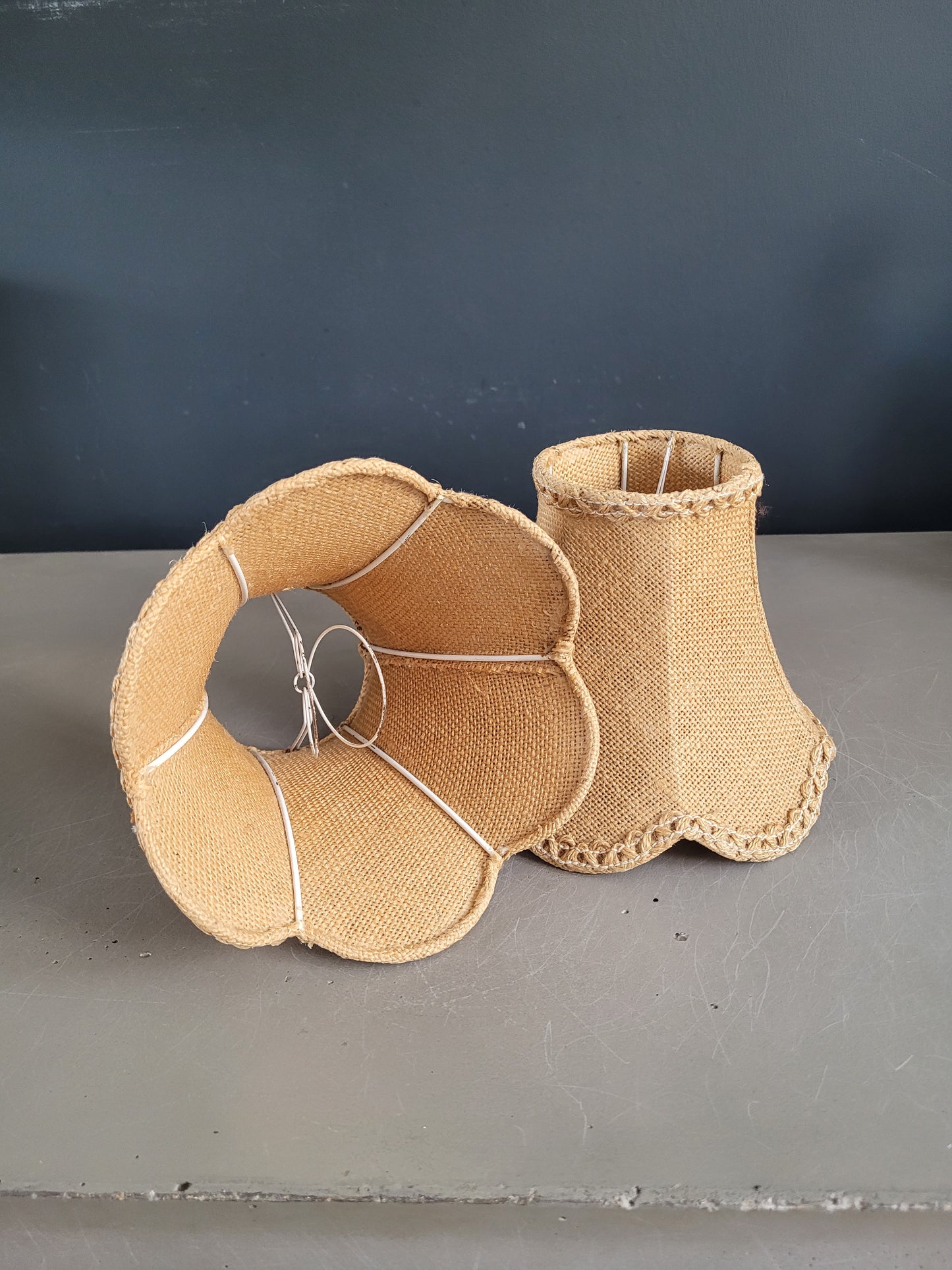 Paire d'abat-jour vintages en toile de jute - Ref 448