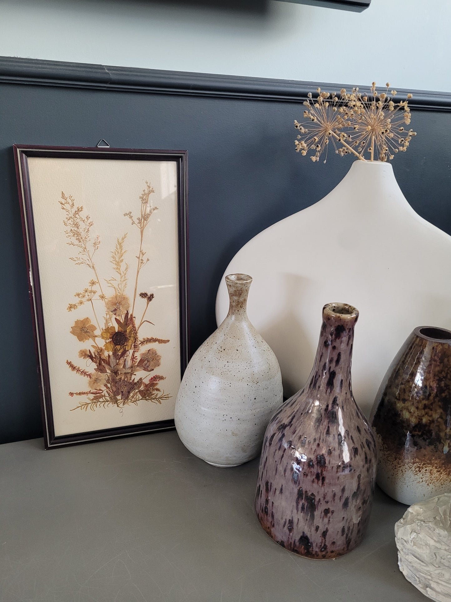 Tableau composition florale, fleurs séchées vintage - Ref 608