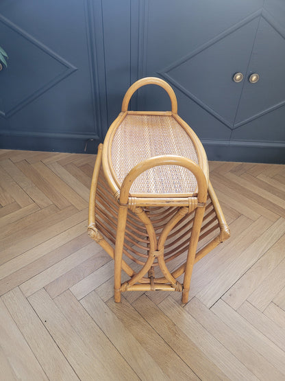 Porte-revues vintage à plateau en bambou et rotin - Ref 262