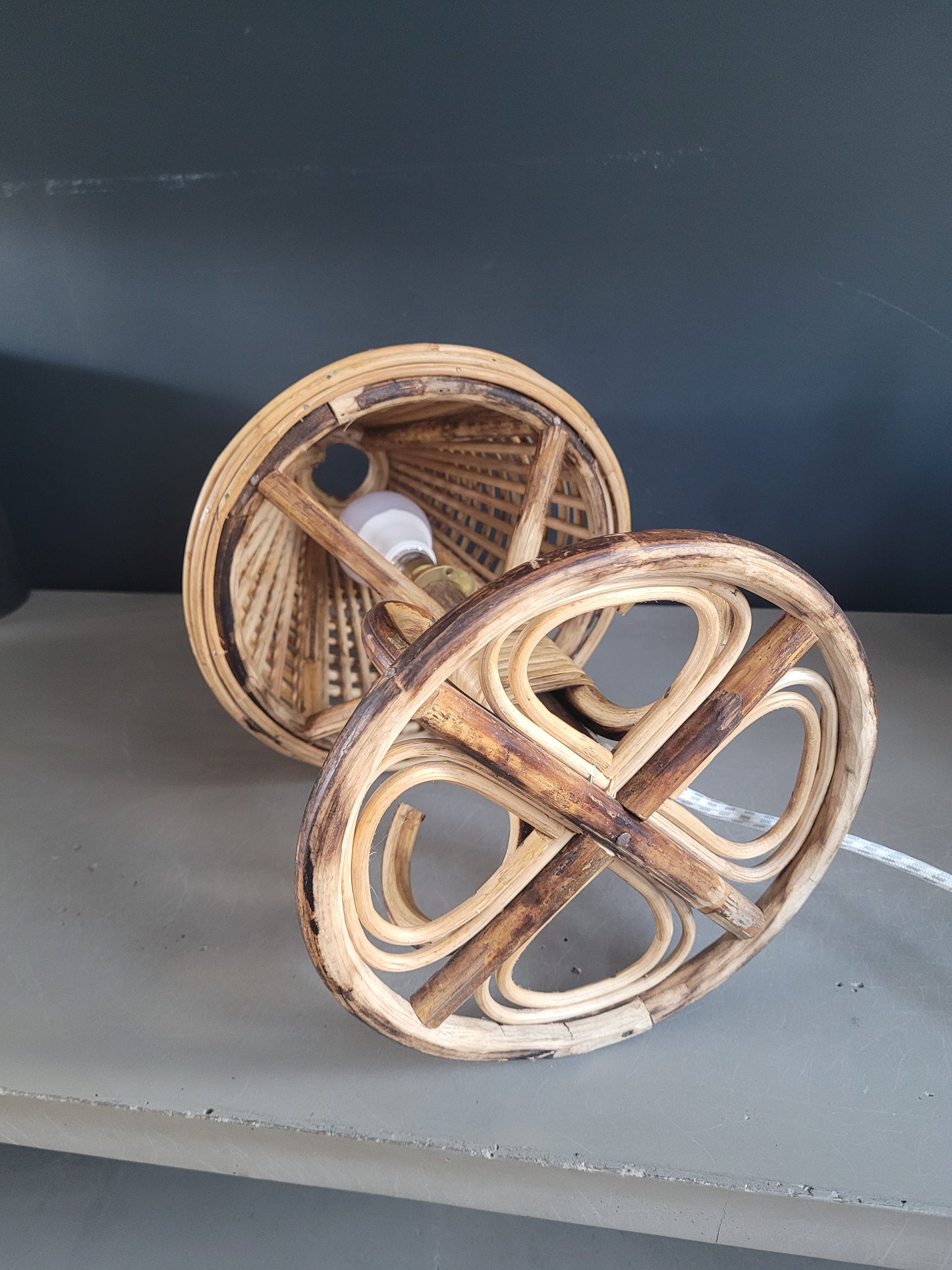 Lampe à poser vintage en bambou et rotin - Ref 780