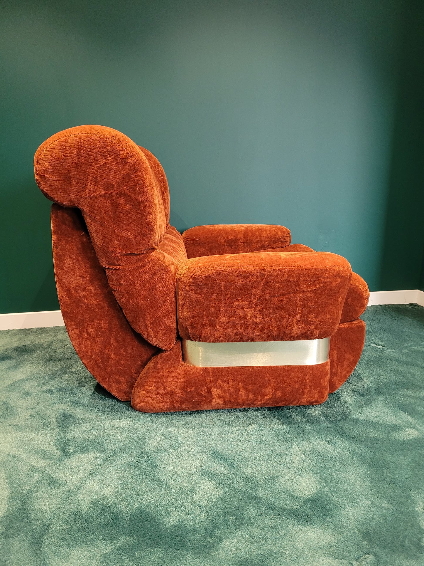 Fauteuil vintage en velours orange - Ref 760