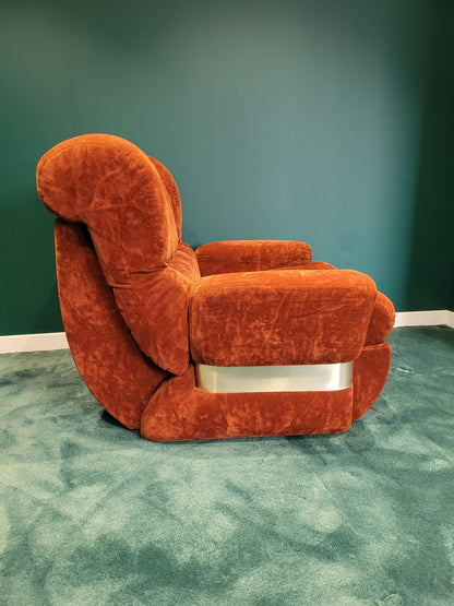 Fauteuil vintage en velours orange - Ref 760