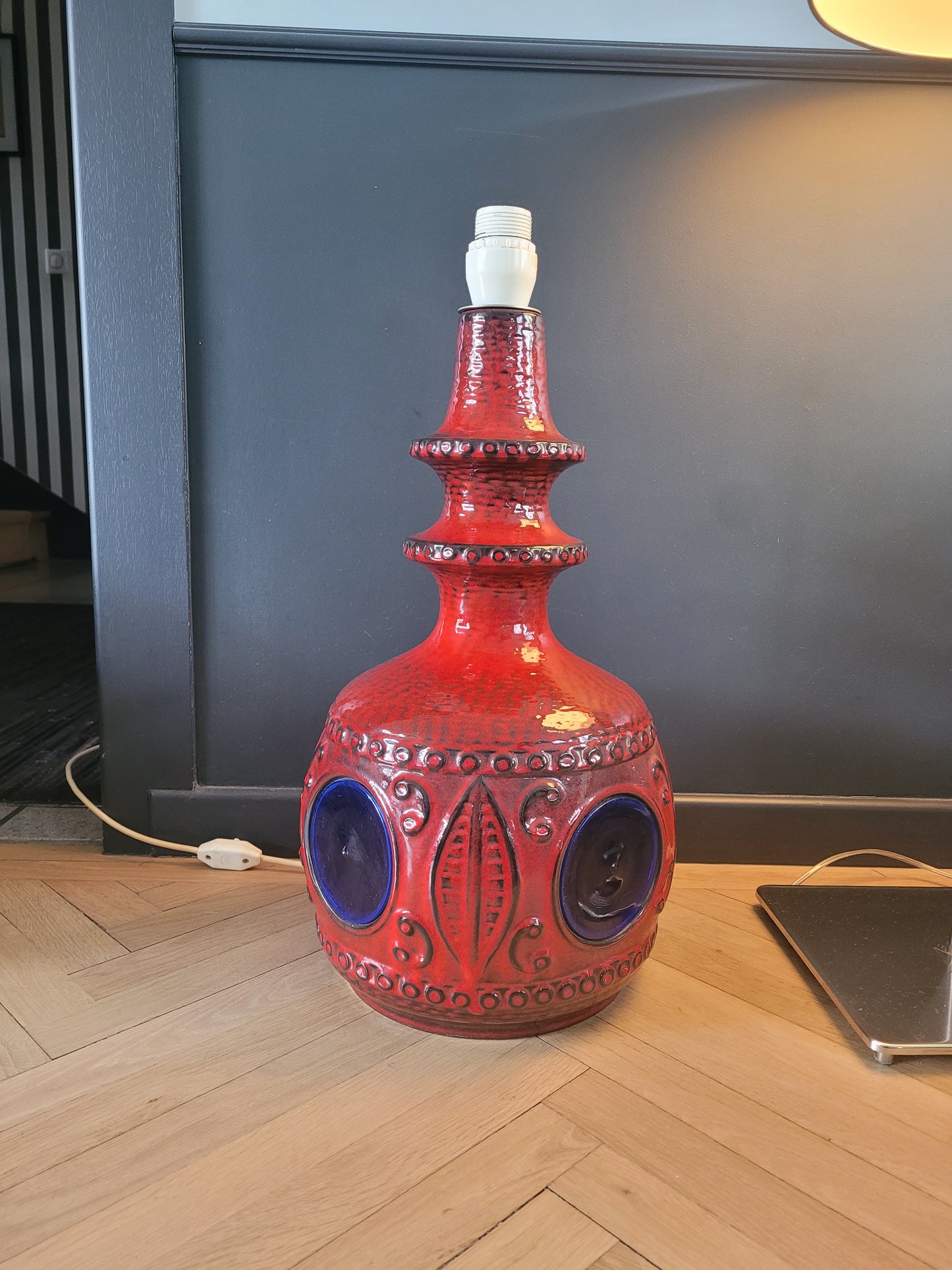 Grand pied de lampe West Germany double éclairage en céramique - Ref 833