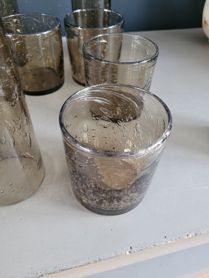 Serie de 10 verres en verre bullé fumé - Ref 499