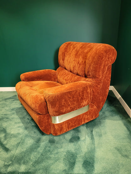 Fauteuil vintage en velours orange - Ref 760