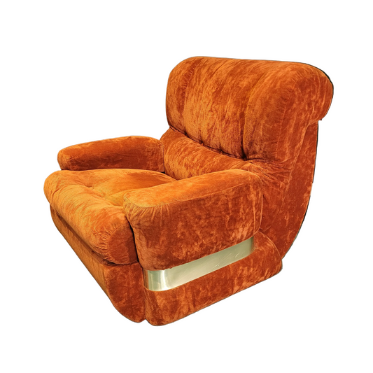 Fauteuil vintage en velours orange - Ref 760