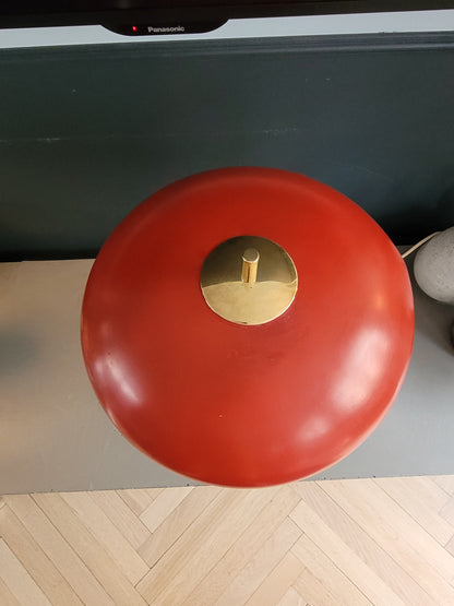 Lampe à poser vintage, abat-jour cloche et pied laiton - Ref 824