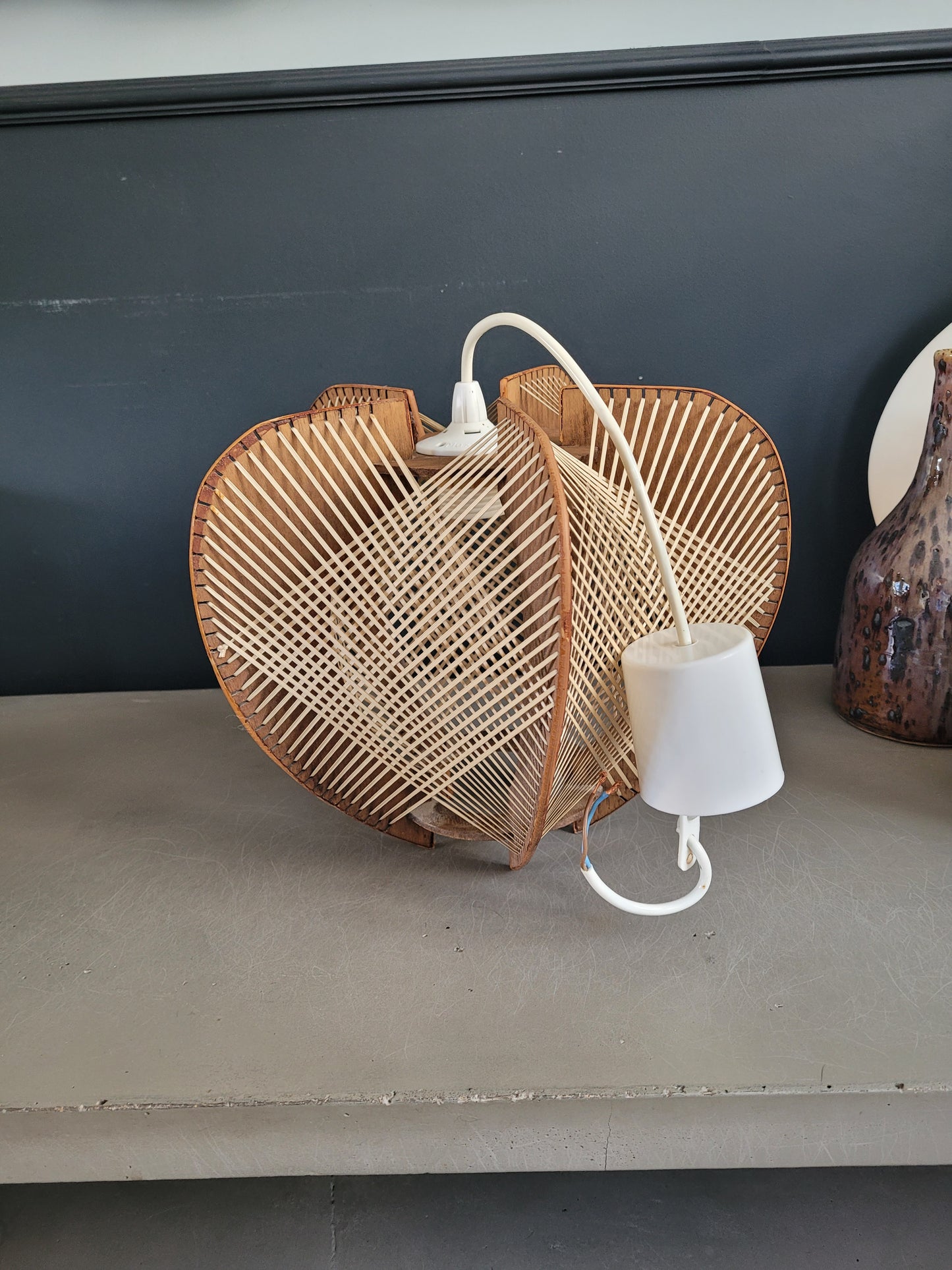 Suspension vintage en osier et bois - Ref 358