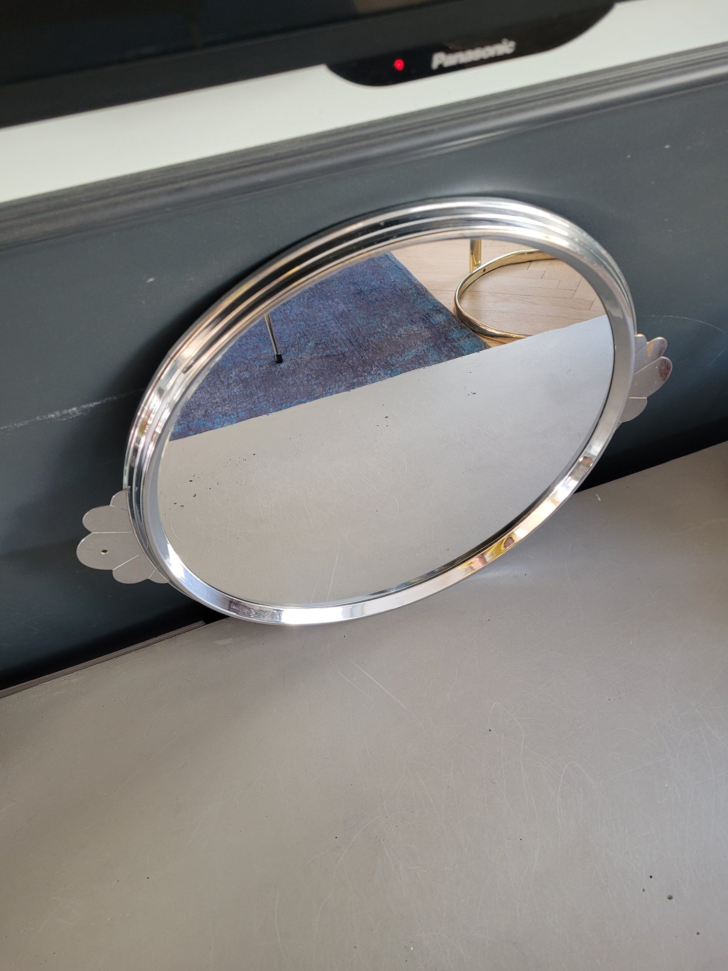 Plateau miroir en métal argenté vintage - Ref 693