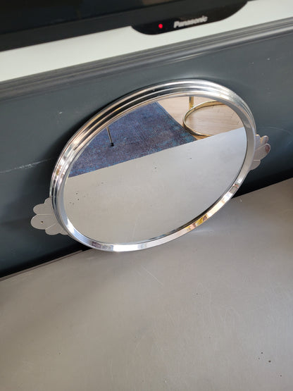 Plateau miroir en métal argenté vintage - Ref 693