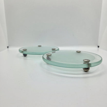 Paire de dessous de bouteilles en verre et métal argenté - Ref 1439