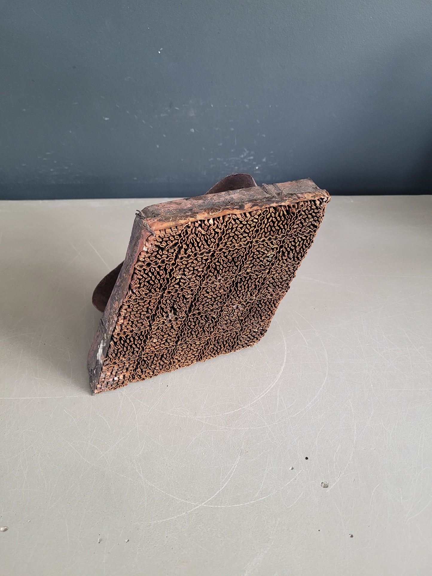 Ancien bloc d'impression en cuivre - Tampon textile motif losanges - Ref 846